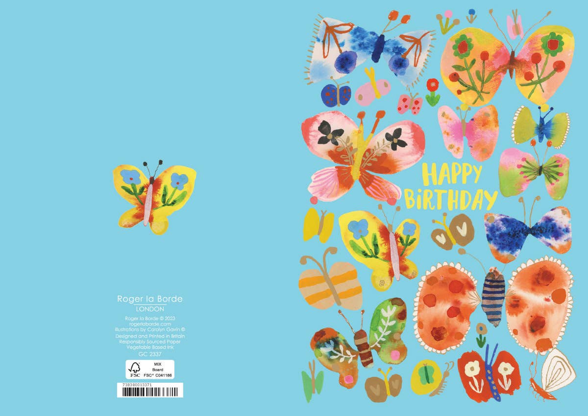 Roger La Borde - Wholesale Birthday Card - Happy Butterfles Greeting card single - GC 23372