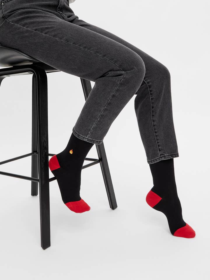 Fire Socks - Organic Black Socks with Flame Embroidery for wholesale by Natural Vibes