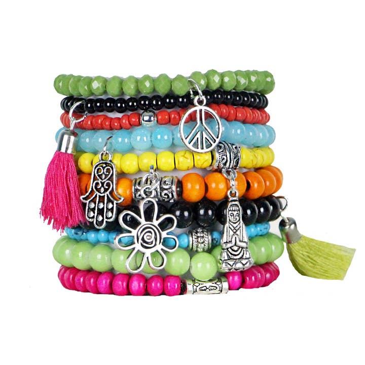 Handmade Beaded Bracelet Set in Multicolor for wholesale by Bohemian Bracelets