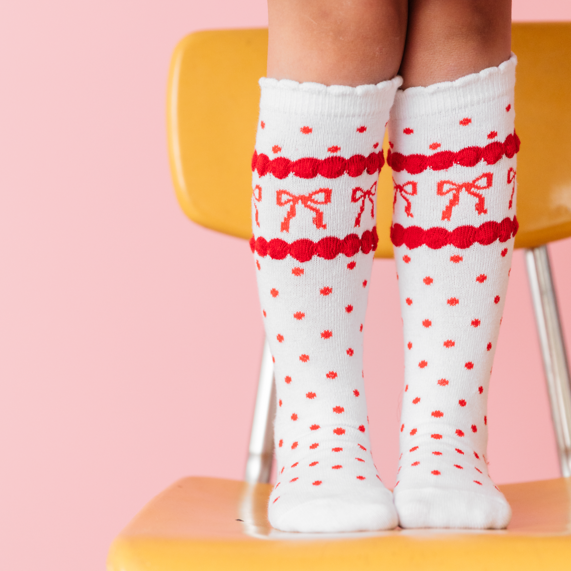 Little Stocking Co. - Wholesale Socks - Kids & Baby - Red Bow Scalloped Knee Socks1