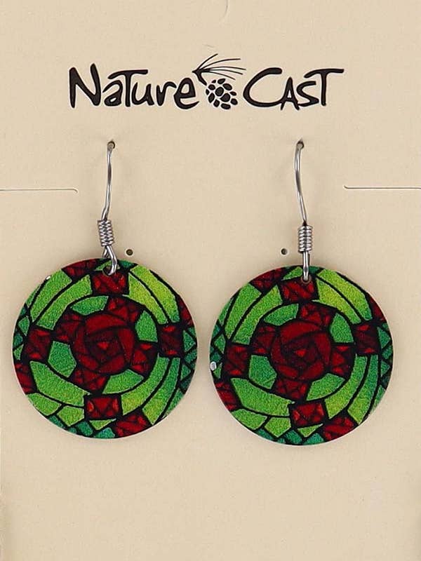 22061 Earring Dangle Stained Glass Green & Red for wholesale by Nature Cast