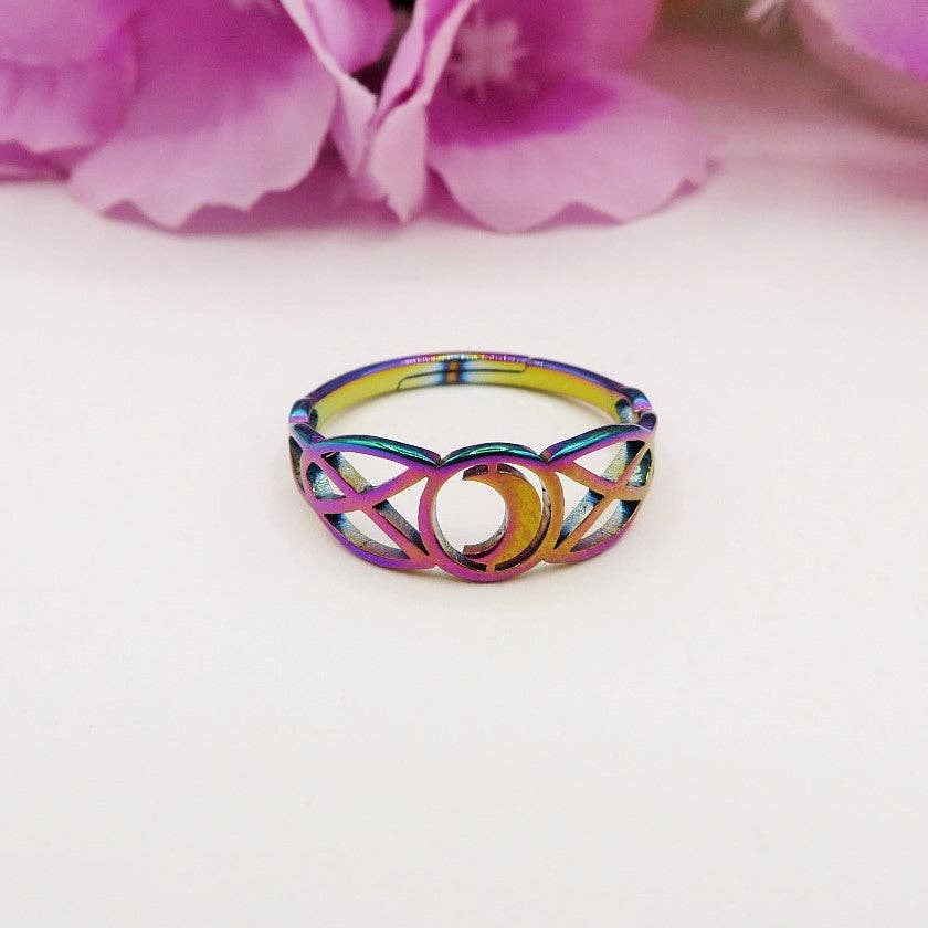 Daemon srls - Wholesale Band/Stacked Ring - MOON ~ Anello regolabile Luna in ACCIAIO INOSSIDABILE6