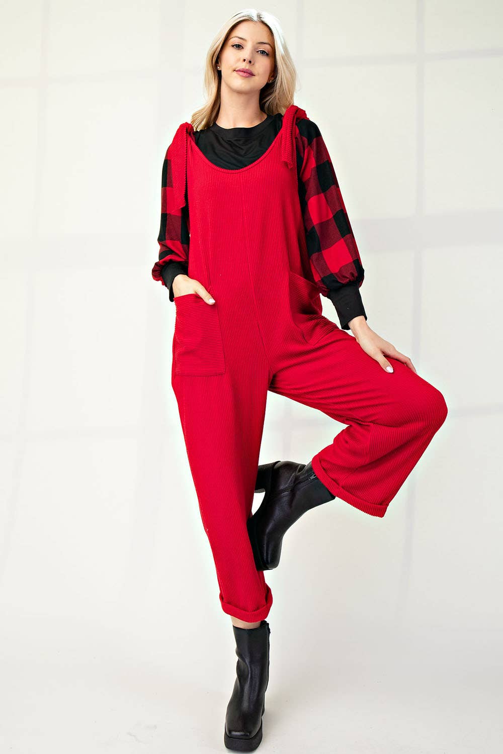 Celeste Clothing – Großhandel Jumpsuit – Damen – Plus-Size verstellbarer Rippen-Overall mit Fronttaschen - CP4387355