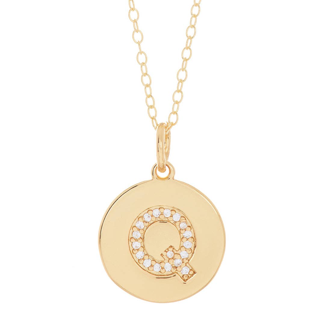 Adornia - Wholesale Halskettinghanger - Initial Pave Disc Ketting zilver goud18