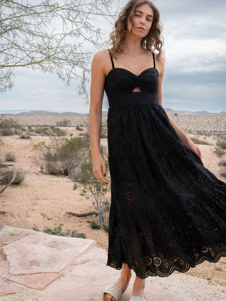 Jillian Dress In Black Eyelet for wholesale on Faire