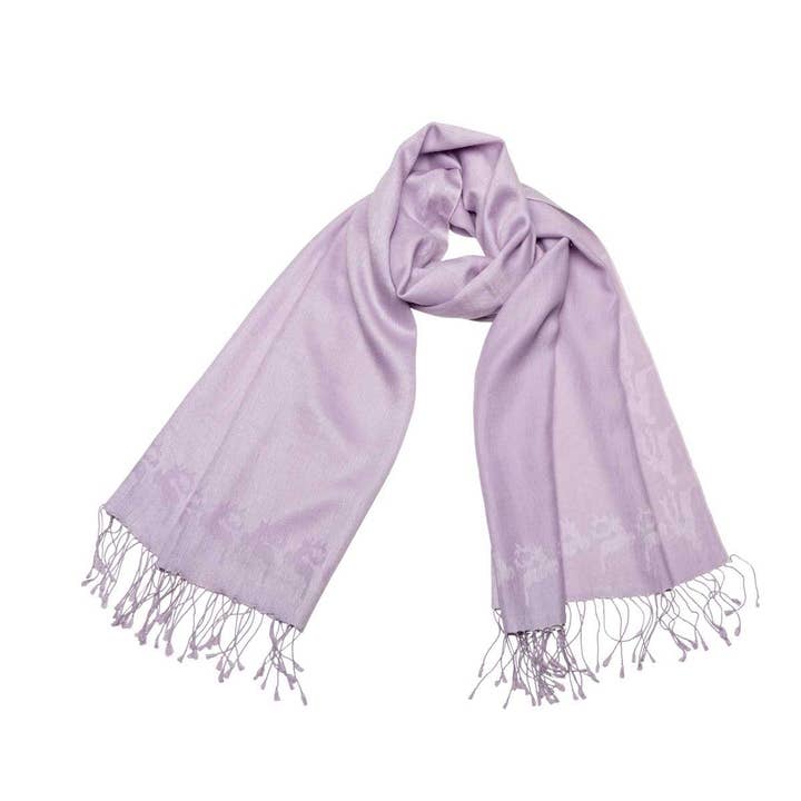 Schal aus Cashmere Seide mit eingewebtem Hirsch, Flieder für den Großhandel von Shirin Sehan