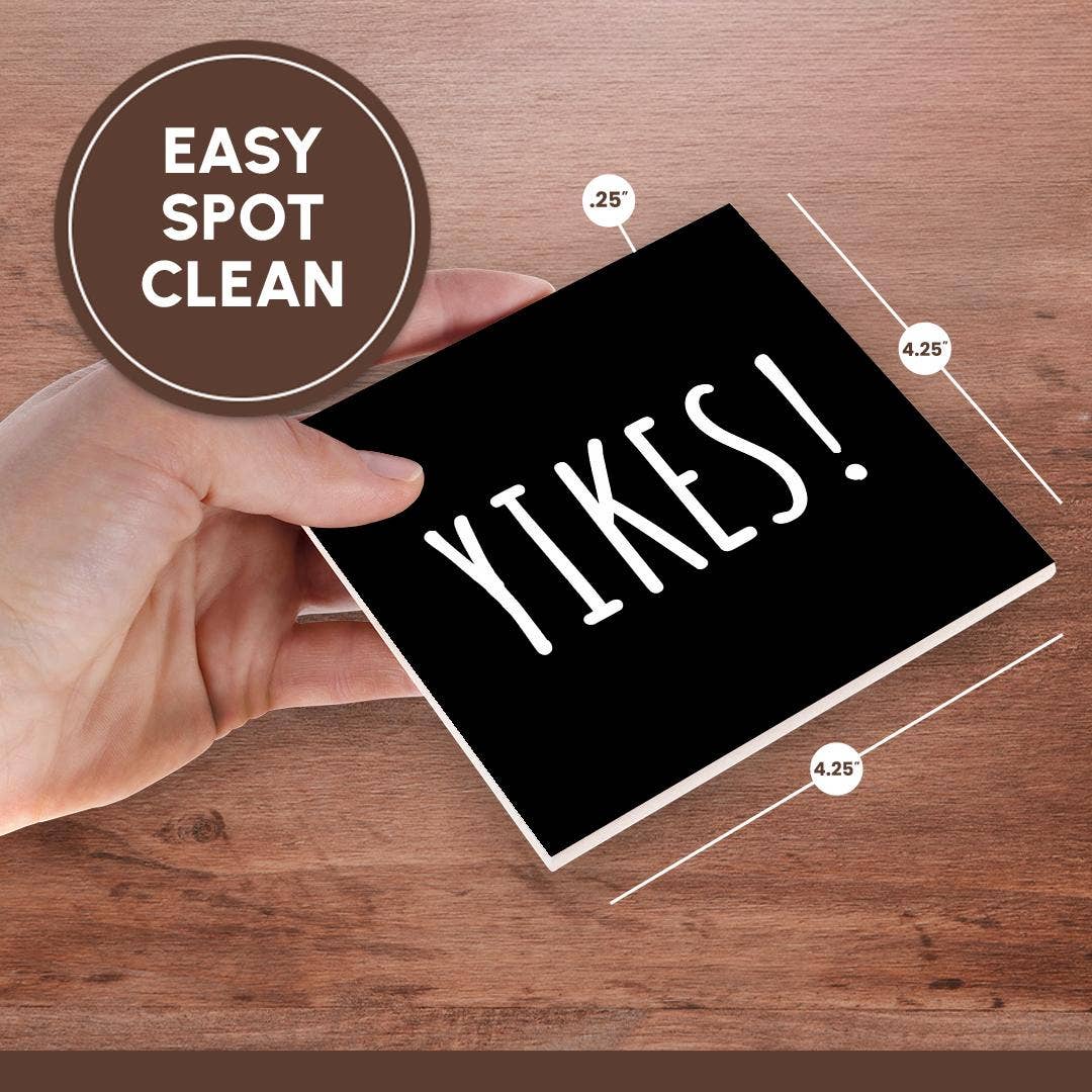 3dRose - Wholesale Coasters - 3dRose, Yikes. Bold white letters on a solid black background., Coaster6