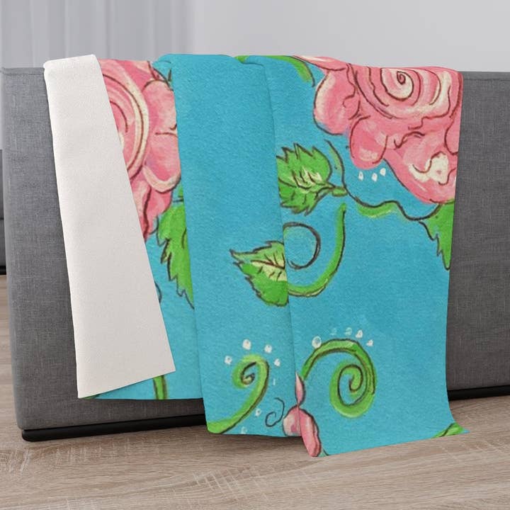 Rosa Rosen & türkise Sherpa-Decke für den Großhandel von Carolyn Altman Art / Glory Bee Baby