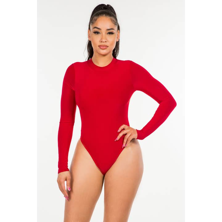 Uptown Apparel - Wholesale Bodysuit - Women's - J3818 Mock Neck Lined Thong Bodysuit