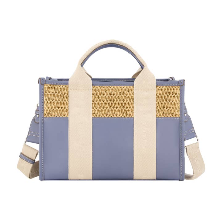 Tommy Bahama Raffia/PU Logo Webbing Modern Tote, NAVY for wholesale by Concept One