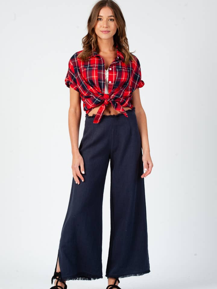 WESTERN-KURZARMPLAID MIT KNOPFDRUCK, ROT für den Großhandel von Lucca Couture