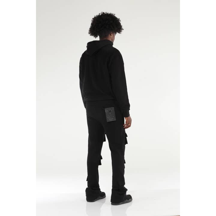 Stylo - Wholesale Top & Pant Set (NOT Loungewear) - Men's - 6 Pocket Black Stacked Flare Sweatsuit