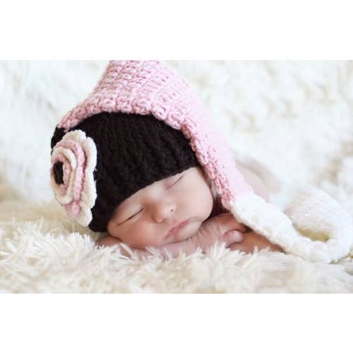 Braun, Weiß, Rosa Daisy Crochet Handgemachte Erbstück-Hut für den Großhandel von The Daisy Baby LLC