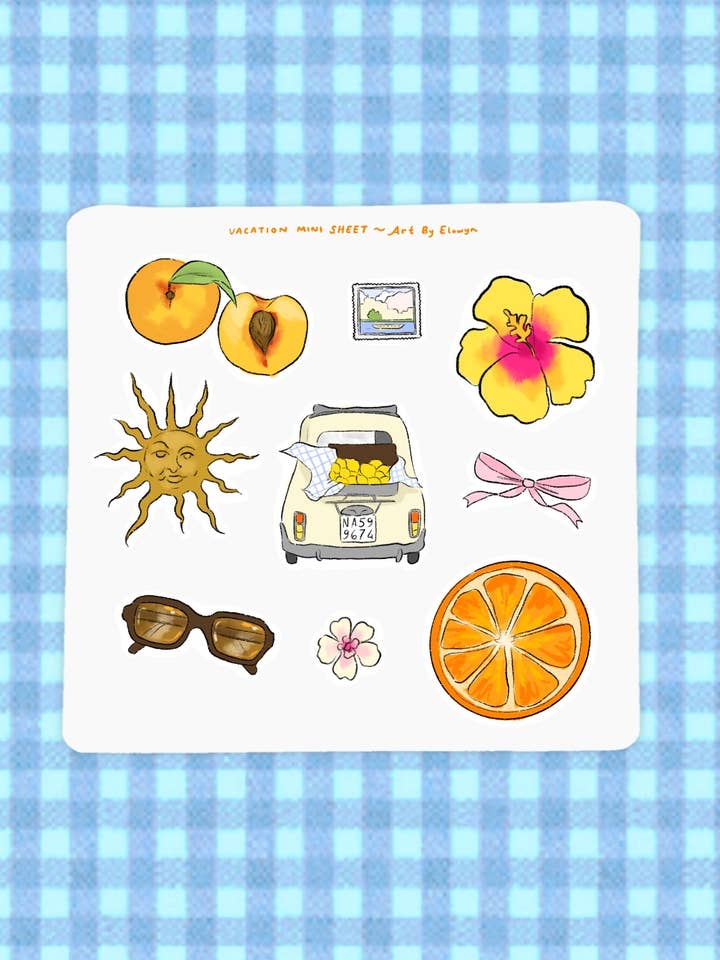 Mini Vacation Sticker Sheet for wholesale by Art By Elowyn