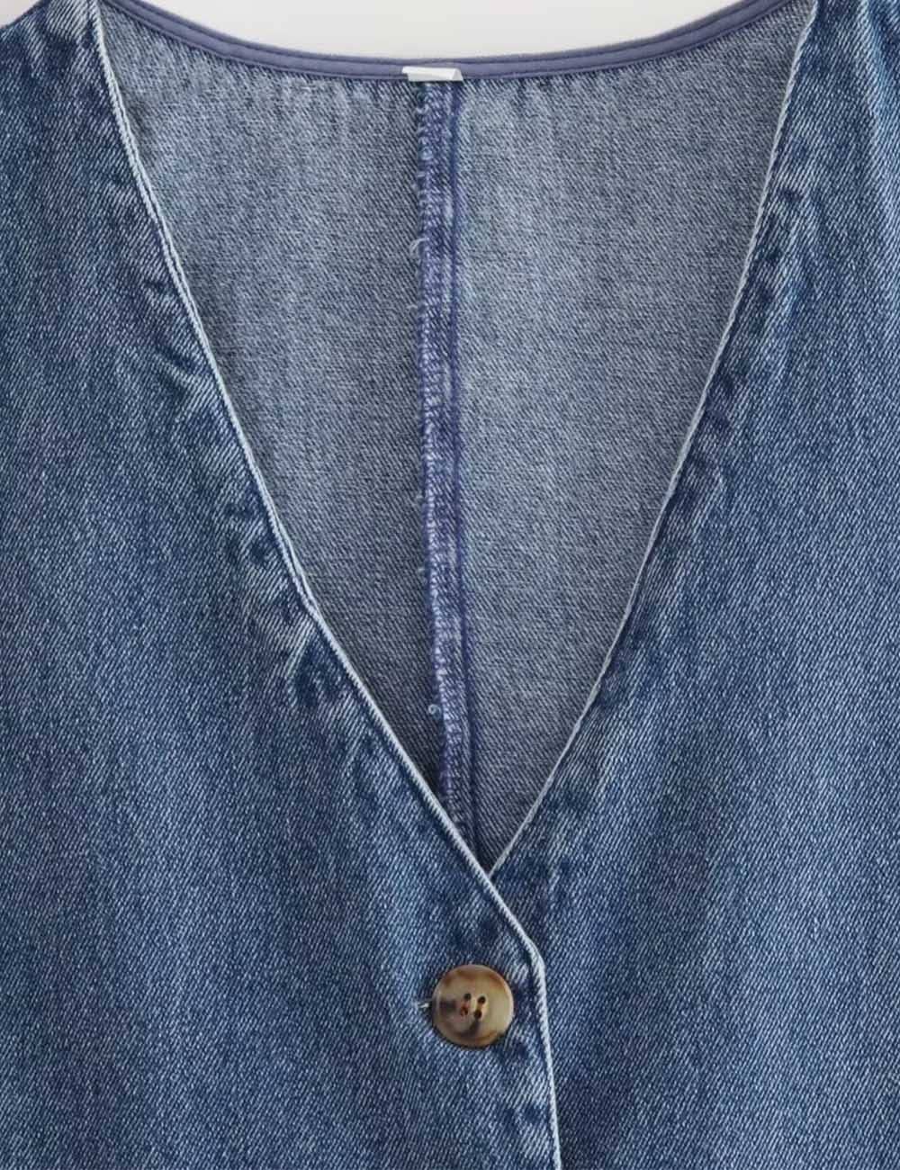 Blau Sweetkama Damen Jeansweste ohne Ärmel mit V-Ausschnitt in Uni für den Großhandel auf Faire7