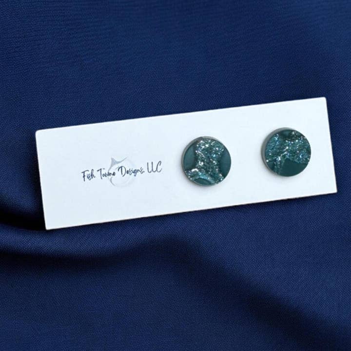 Handmade Blue Green Acrylic Stud Earrings for All Occasions for wholesale by Fish Towne Designs, LLC