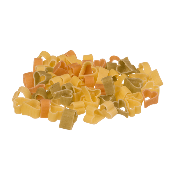 Out of the blue KG – wholesale Pasta – Tre-färgad durumvetepasta med tomat- och spenatsmak i hjärtform, 250 g2