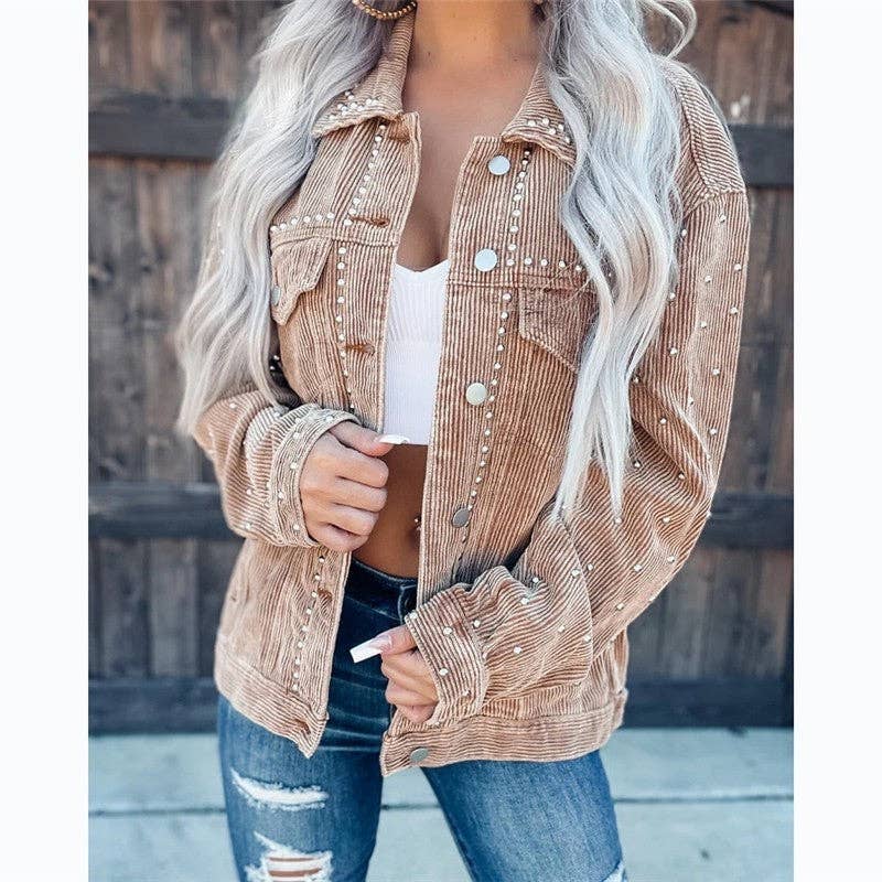 Mirazshoes WholeSale - Wholesale Jacket - Women's - Studded Corduroy Short Jacket1
