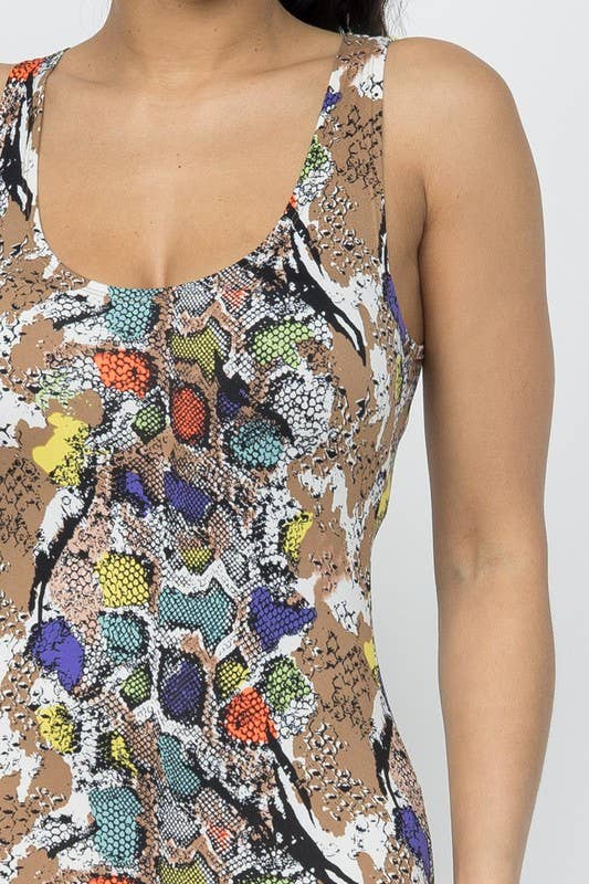 Multi Color Snake Print No Sleeve Midi Dress for wholesale on Faire5
