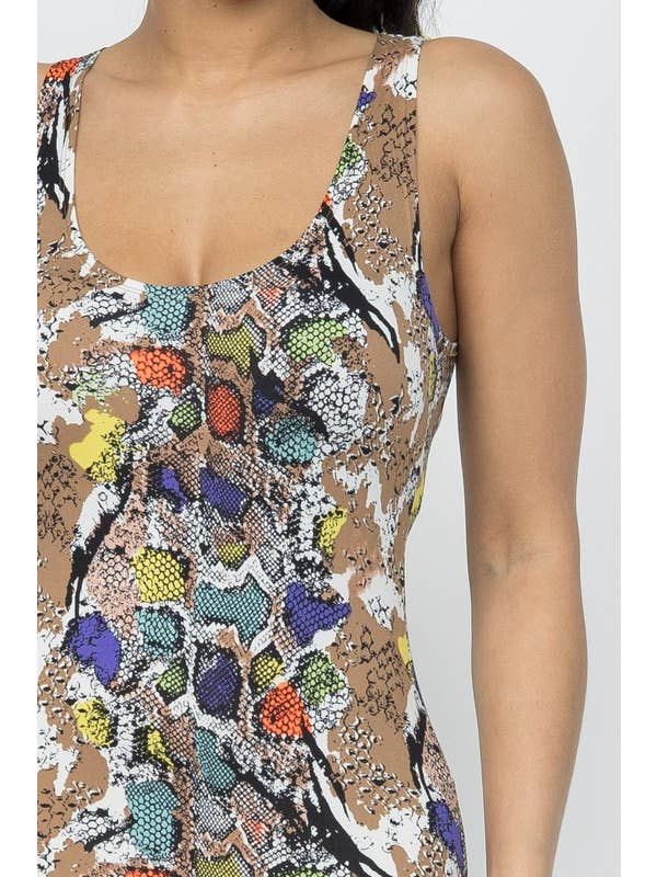 Multi Color Snake Print No Sleeve Midi Dress for wholesale on Faire5