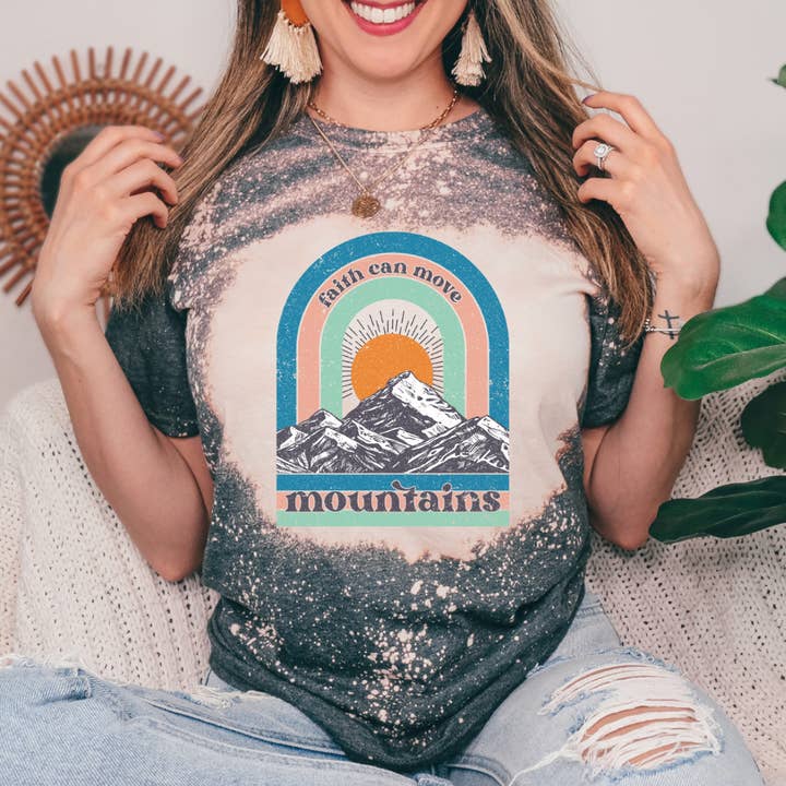 Faith Can Move Mountains Bleached Graphic Tee for wholesale by Londas Trendy Tees