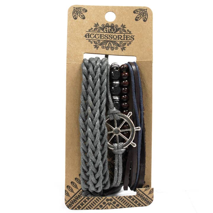 AWGifts Europe - Wholesale Jewelry Set - Men's Bracelet Sets - Metal & Leather Assortment2