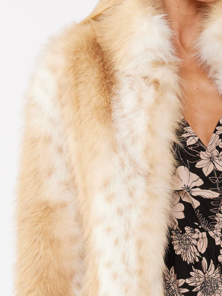 Natural Dotted Stripe Faux Fur Jacket for wholesale on Faire5