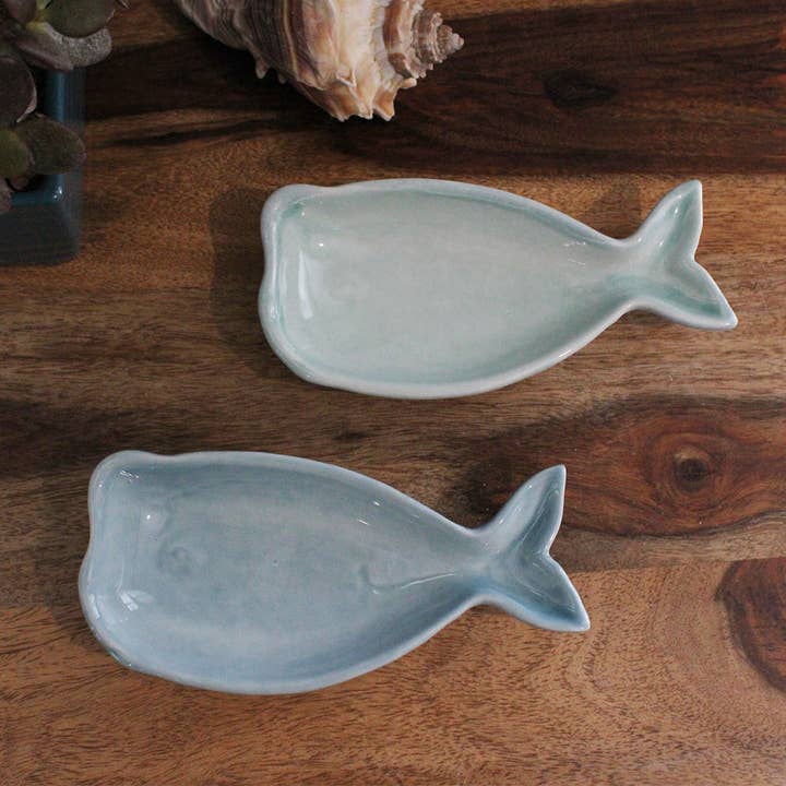 Ceramic Whale 6.25" Dish - 2 Assorted - Green & Blue for wholesale by CB Home Collection