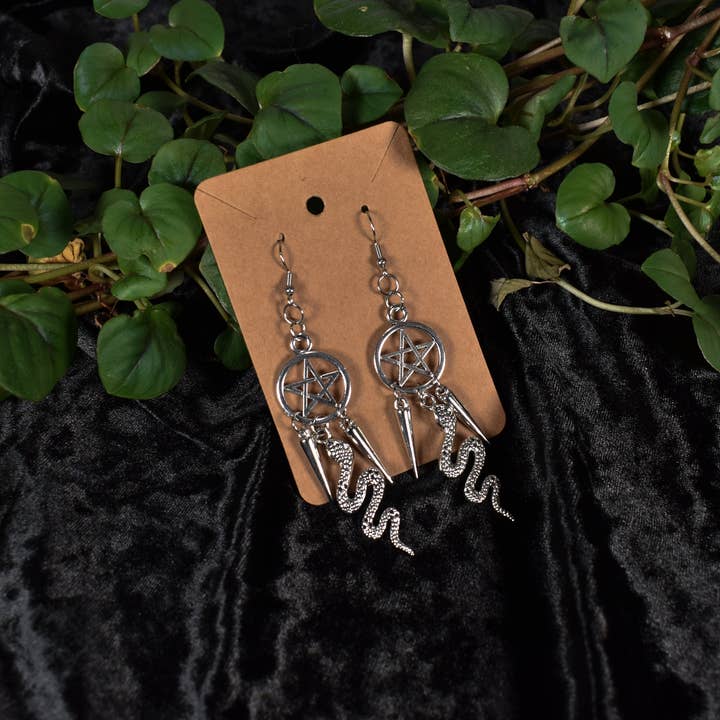 Naughty Pawsies - Wholesale Dangle Earrings - Pentacle And Snake Earrings1