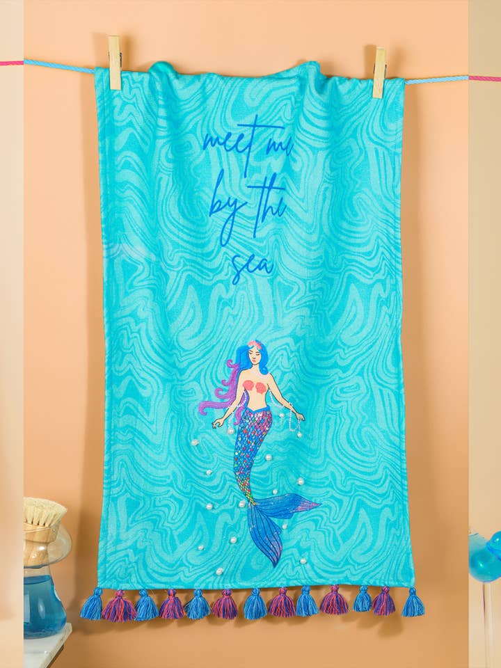 Conjunto de 3 Panos de Cozinha Artesanais "Mermaid Cove" por atacado de Tiramisu