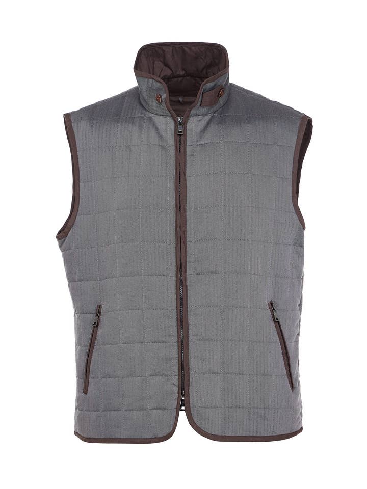 Colete Acolchoado de Desempenho com Fecho Duplo Melange Castanho por atacado de Luchiano Visconti
