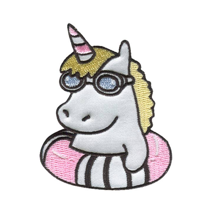 white Iron on Patch - Unicorn with Swim Goggles for wholesale on Faire