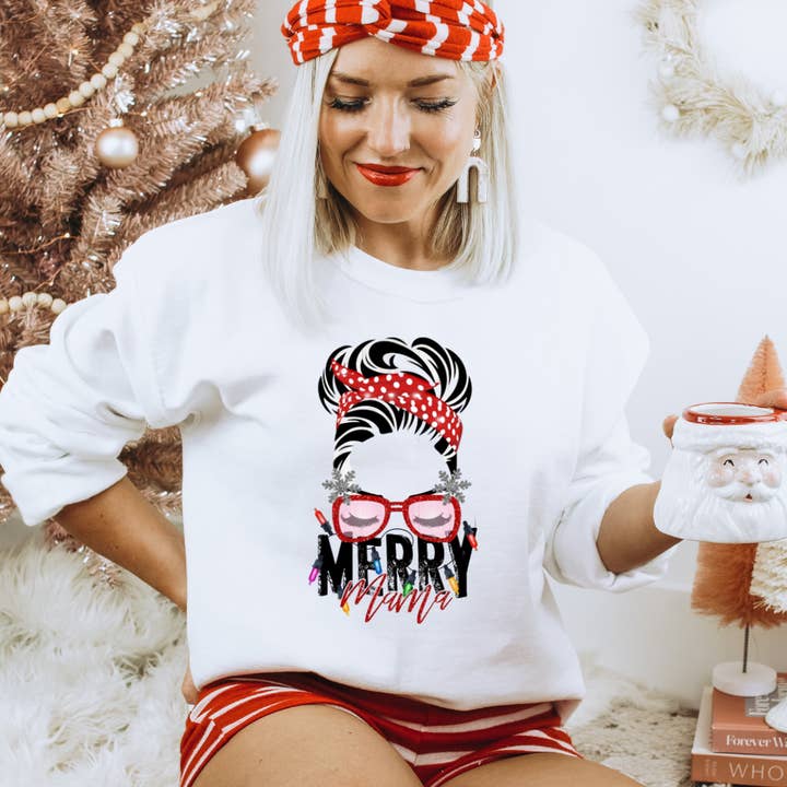 Merry Mama Christmas sweatshirt voor wholesale door Londas Trendy Tees