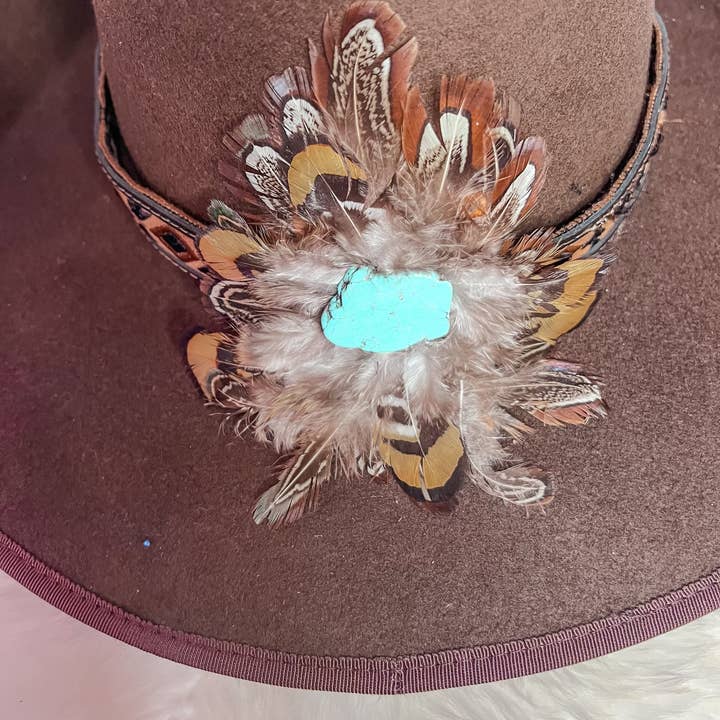 The Sterling Gypsy - Wholesale Hat Accessory - Women's - Handmade Retro Western Feather & Turquoise Country Star Stap