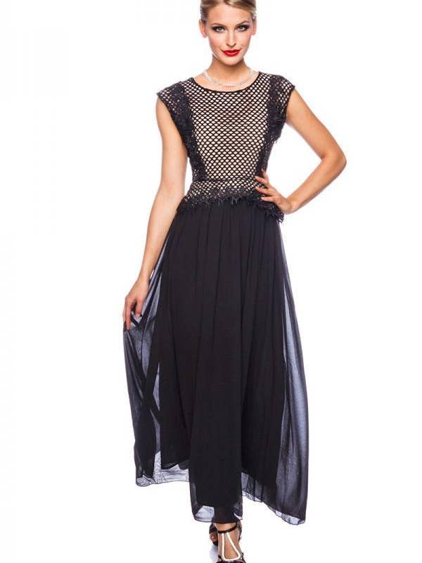 Robe longue avec broderie florale et jupe en tulle superposée pour la vente par Atixo