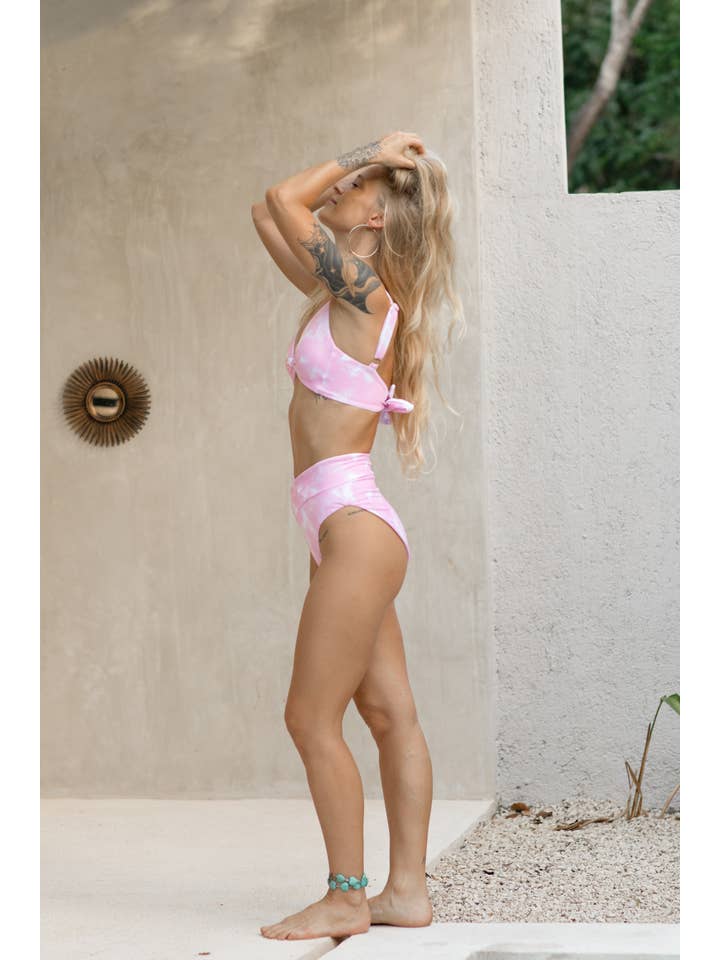 Mamacita Swim - Wholesale Swim Bottoms - Women's - Pink Tie Dye Crossover V High-Waist Bikini Bottoms1