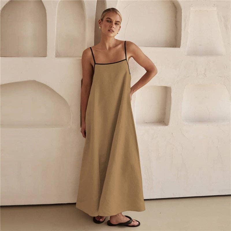 Sheer Trend - Wholesale Dress - Women's - Stylish Casual Strappy Maxi Dress With Pockets0