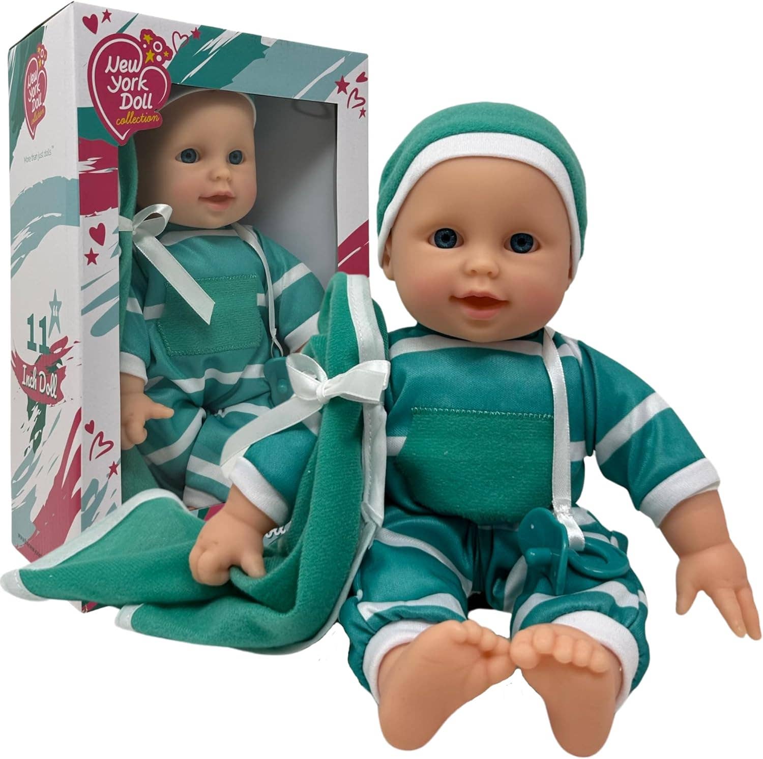 The New York Doll Collection - Wholesale Doll - Kids - The New York Doll Collection 11" Doll Striped W/ Pacifier11