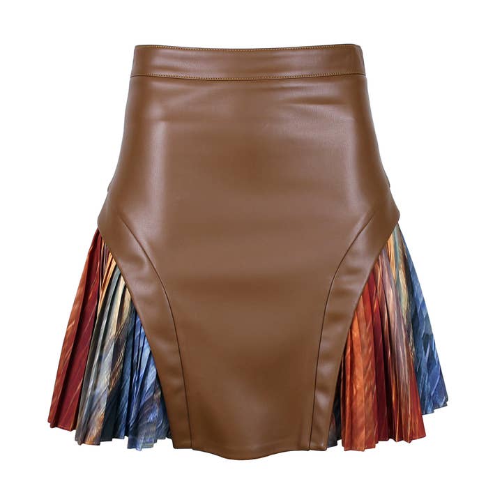 Mini Skirt With Pleated Digital Print Inserts And Vegan Leat for wholesale by Lalipop Design