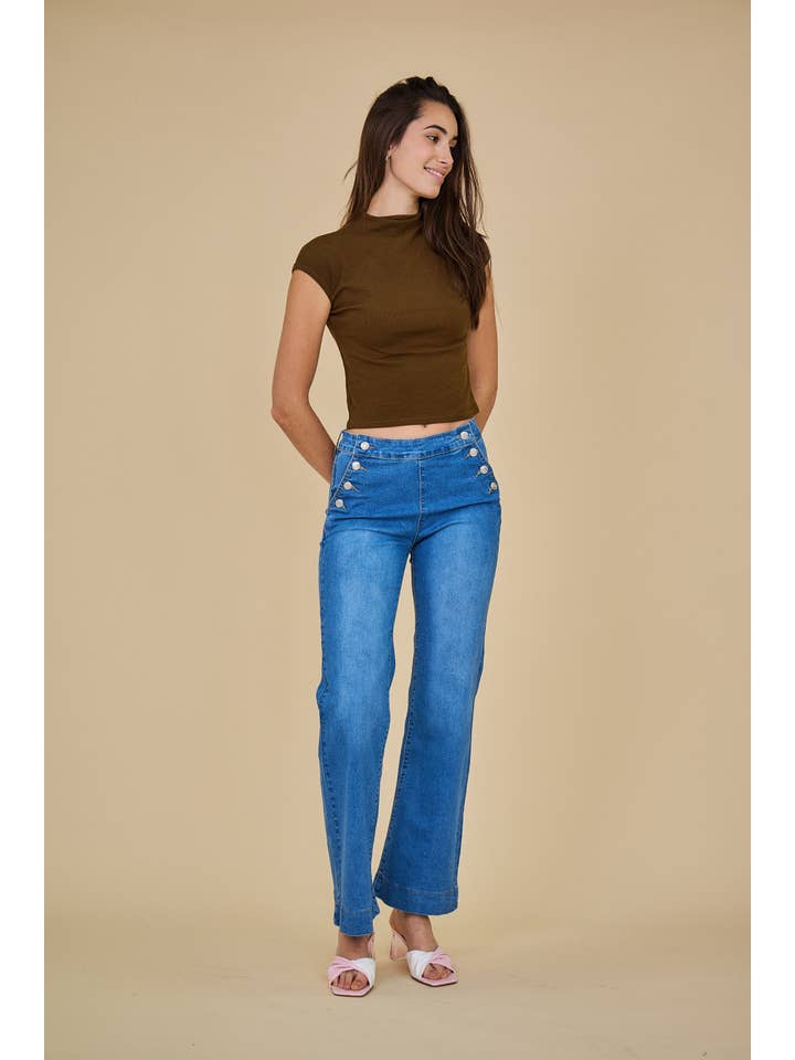 Denim Women's Wide-Leg Jeans (Button Closure) - ANA & LUCY for wholesale on Faire
