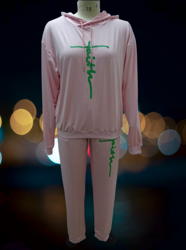 KaraChic - Wholesale Lounge Set - Women's - Women's "FAITH" Print Stylish & Trendy Jogging Set - 221256
