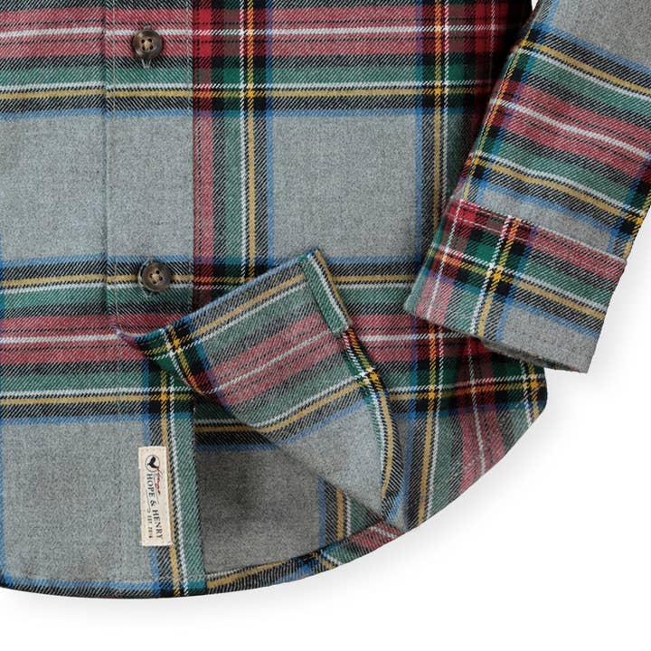 Gray Holiday Tartan Brushed Flannel Button Down Shirt for wholesale on Faire