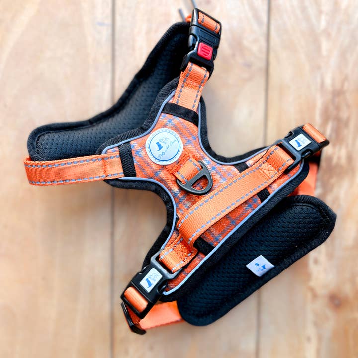 Orange Tartan Padded Dog Harness for wholesale by Digby and Champ