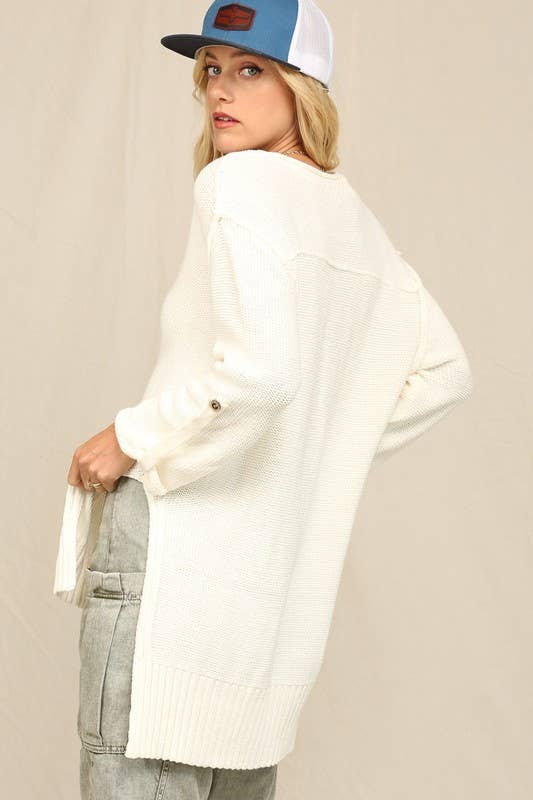 Off White Henley Styke Button Down Front Sweater for wholesale on Faire5