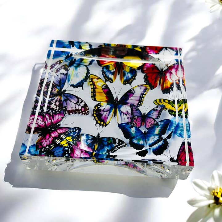 Prato de Rebuçados em Bloco de Acrílico com Arte de Borboleta por atacado de Resinate By KS / by KRISTIN SMITH