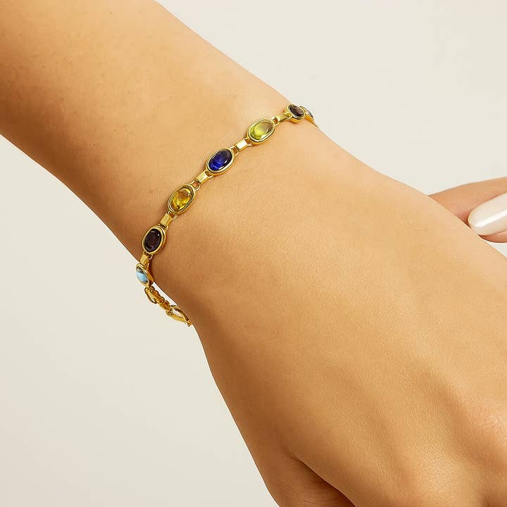 14K Yellow Gold Natural Multi-Gemstone Line Bracelet – 7" for wholesale by LooseDiamondNet