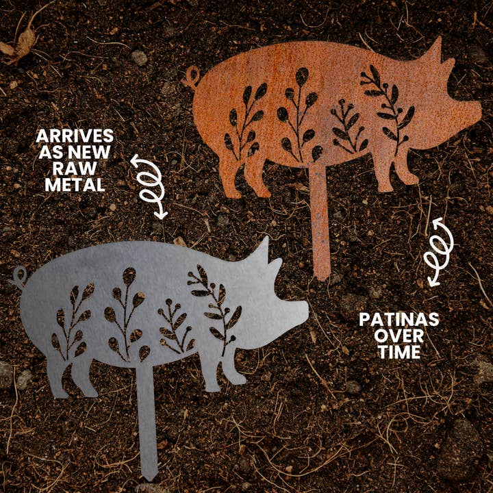 Pig Floral Metal Garden Stake | Yard Outdoor Decor Art for wholesale by Baum Designs LLC
