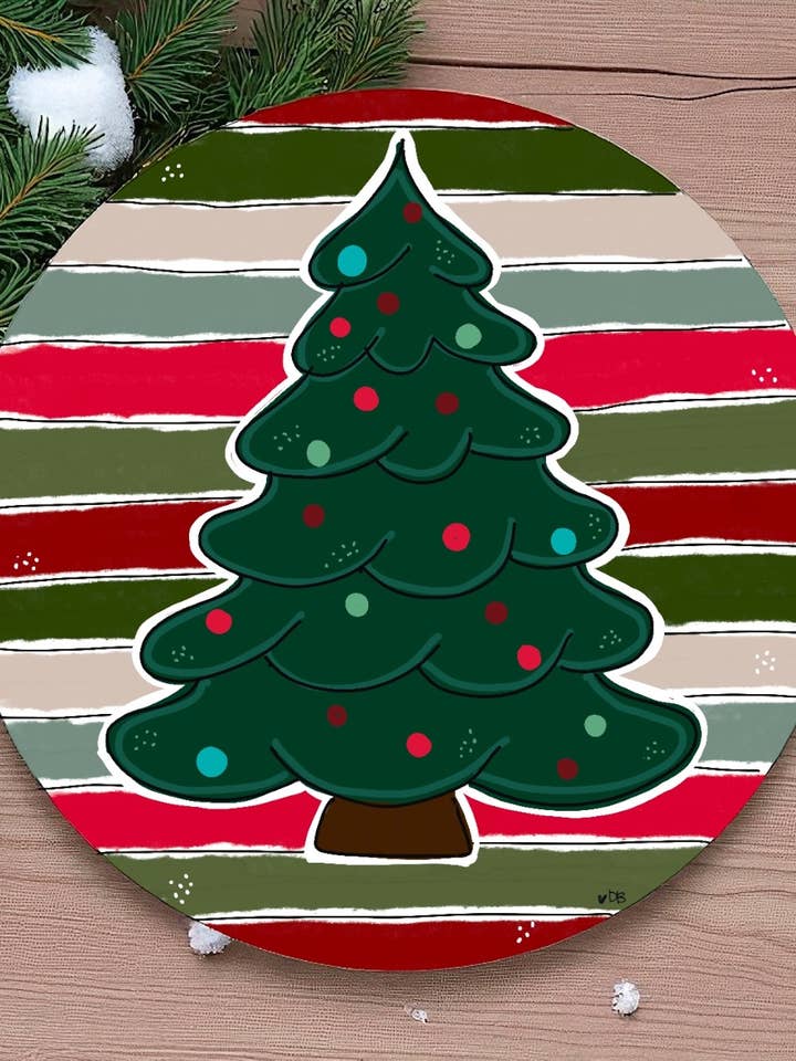 Christmas Stripe Round Wooden Door Hanger for wholesale by DoorBadges