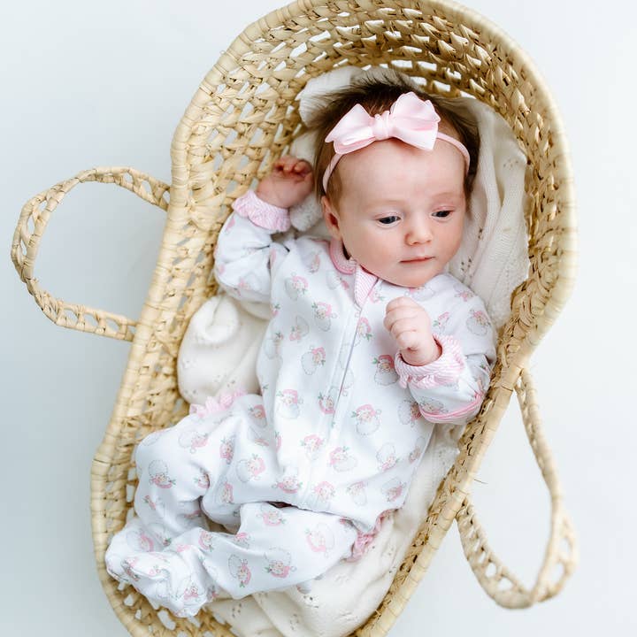 Magnolia Baby - Wholesale Jumpsuit - Baby - Santa Baby Print Ruffle Zip Footie - Pink4