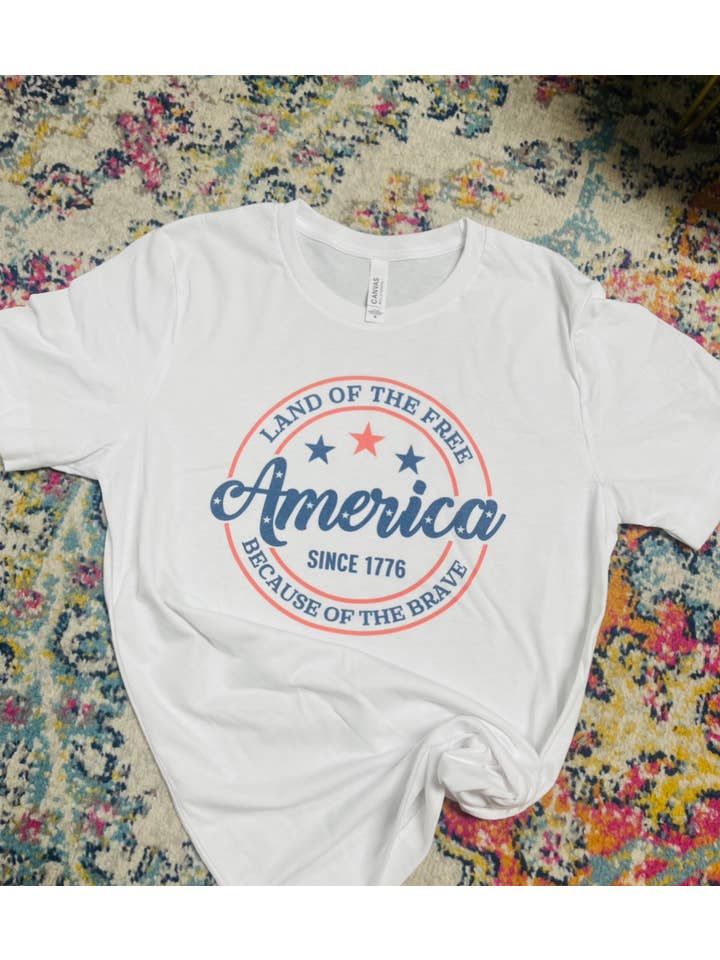 Sweet Southern Wholesale - Wholesale Screen Printed T-Shirt - Women's - Land of the Free -circle Graphic T-shirt